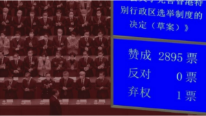 香港民主已亡，人大通过修改香港选制 0票反对 1票弃权是谁？